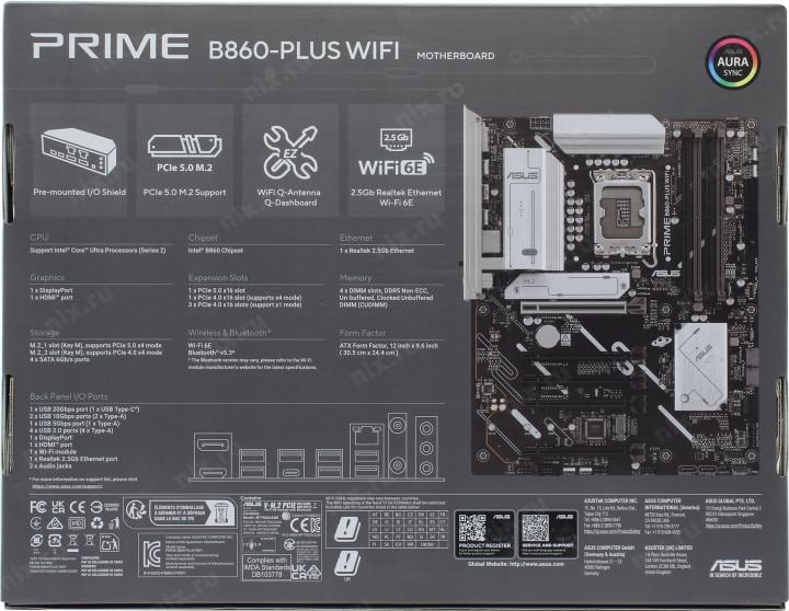 ASUS PRIME B860-PLUS WIFI (RTL) LGA1851 <B860> 5xPCI-E HDMI+DP  2.5GbLAN+WiFi+BT  SATA  ATX 4DDR5