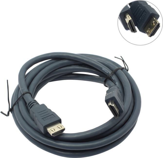 Кабель HDMI Wize [CP-HM-HM-3M] 3 м, v.2.0, K-Lock, soft cable, 19M/19M, 4K/60 Hz 4:4:4, Ethernet, позол.разъемы, экран, темно-серый, пакет