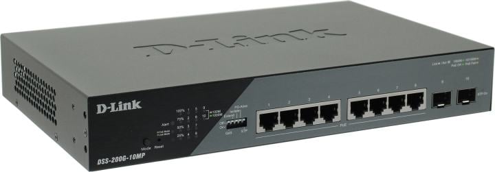 Коммутатор D-Link DSS-200G-10MP/A1A, L2, 8×1GbE PoE, 2×SFP, PoE-бюджет 130 Вт