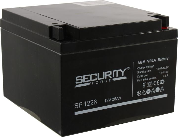 Аккумуляторная батарея Delta (Security Force SF) SF 1226 12В/26Ач, клемма Болт + гайка Ø 6 мм (166х175х125мм (125мм); кг