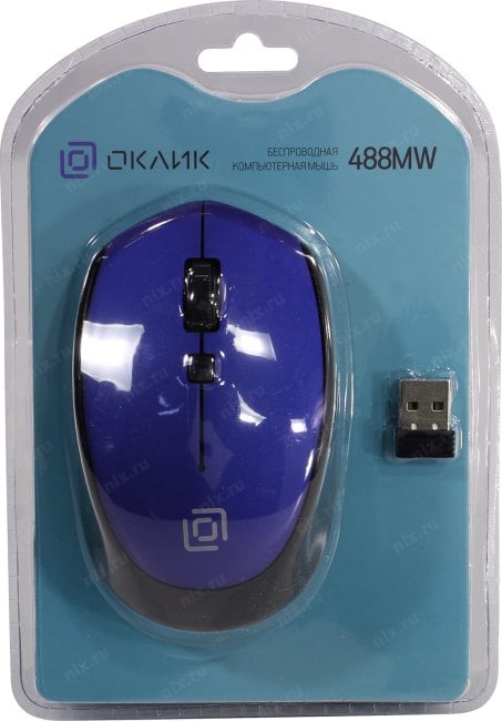 OKLICK Wireless Optical Mouse <488MW> <Black&Blue> (RTL)  USB 4btn+Roll <1196569>