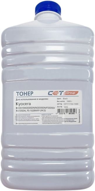 Тонер Cet PK3 CET111102-1000 черный бутылка 1000гр. для  принтера  Kyocera  Ecosys M2035DN/M2030DN/P2035D/P2135DN