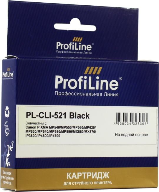 Картридж ProfiLine PL-CLI-521 Black для Canon  Pixma  MP540/550/560/620/630/640/980/990,  MX860/870, IP3600/4600