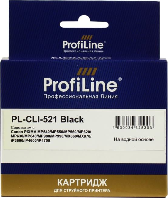 Картридж ProfiLine PL-CLI-521 Black для Canon  Pixma  MP540/550/560/620/630/640/980/990,  MX860/870, IP3600/4600