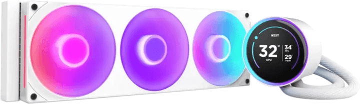 Система жидкостного охлаждения для ПК Water Cooling System NZXT Kraken Elite 360 RGB (270W, 360мм, LED temp., White, RGB/ Fans: 1xF360 RGB Core Fan, 75.12CFM, 30dBA, 2400RPM/ Pump height 65mm, 2800RPM, Rad thickness 27mm/ S: 1851, 1700, 1200, 115X, AM5, AM4)