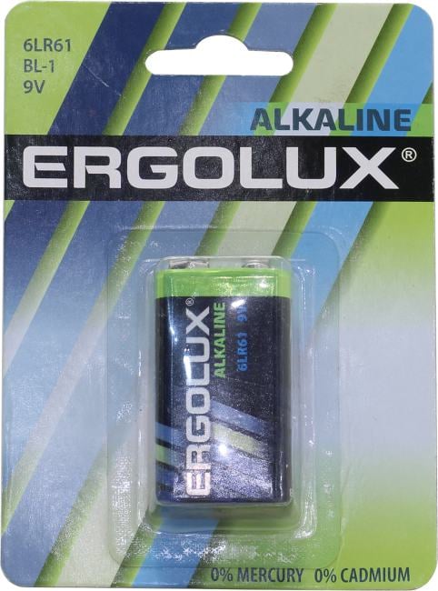 Батарейка Ergolux 6LR61 BL-1, 9V, щелочная