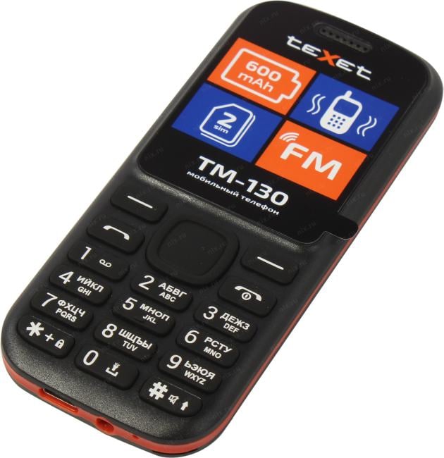Мобильный телефон teXet TM-130 1.77'', 160x128 TN, BT, 2-Sim, 600mAh, черный/красный