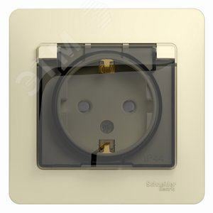 Schneider Electric GSL000248 GLOSSA Розетка с заземлением со шторками с крышкой бежевая  в сборе IP44