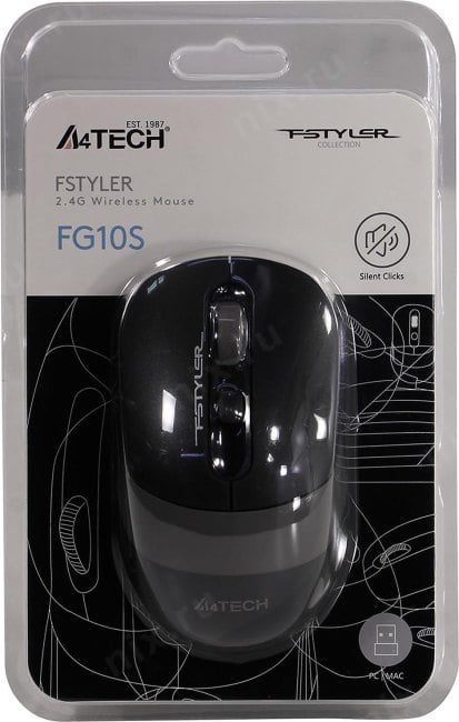 A4Tech FSTYLER Wireless Optical Mouse <FG10S Grey>  (RTL) USB 4btn+Roll