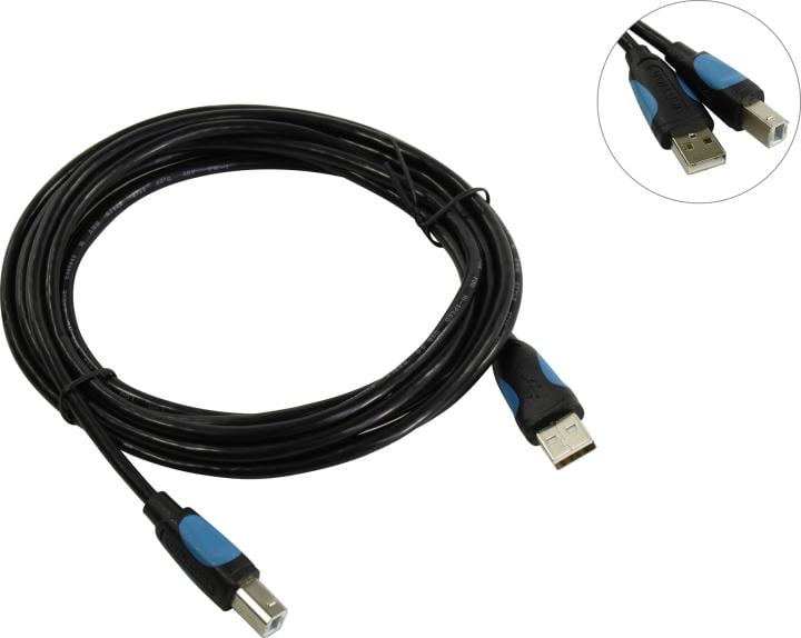 Кабель USB 2.0 AM-BM 3м Vention VAS-A16-B300 круглый черный