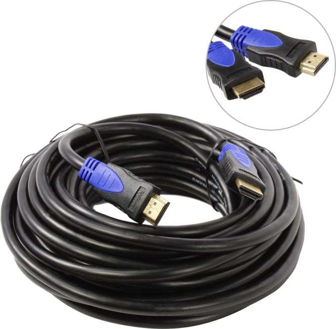 Кабель HDMI Wize [WAVC-HDMI-10M] 10 м, v.2.0b, 19M/19M, 4K/60 Hz 4:2:0/30 Hz 4:4:4, 28 AWG, HDCP 1.4, HDCP 2.2, Ethernet, позол.разъемы, экран, черный, эргономичный коннектор синего цвета, пакет
