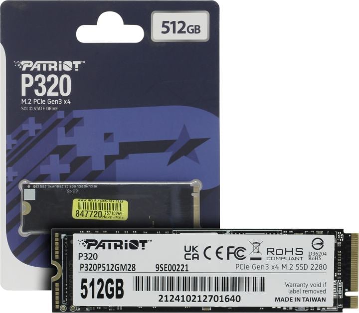SSD 512 Gb M.2 2280 M Patriot P320 <P320P512GM28>  3D  TLC