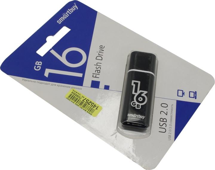 Флешка USB Smartbuy Glossy series black (SB16GbGS-K), 16Gb, USB 2.0, R/W 25/15, черный