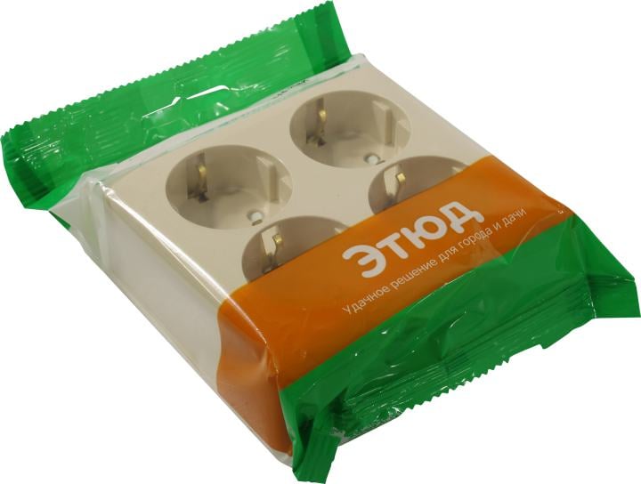 Schneider Electric ЭТЮД <PA16-208K> Розетка  четырёхместная  (2К+З,  внеш, кремовый)
