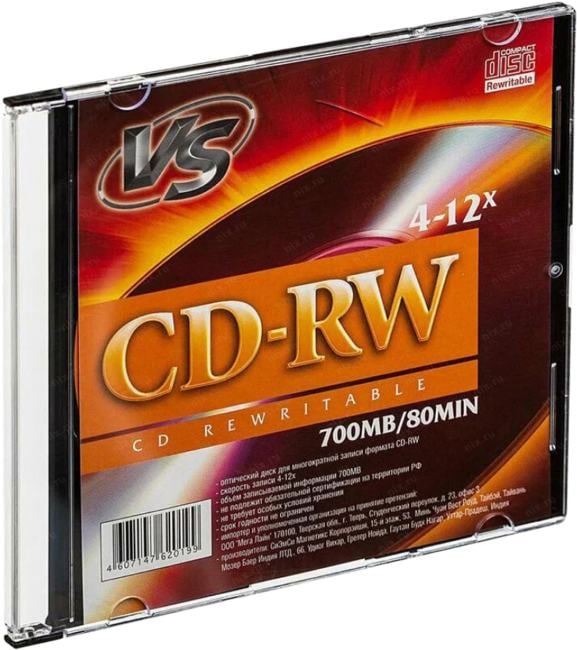 Диск CD-RW VS VSCDRWSL501, 700 МБ, 12x, Slim Case, 5 шт