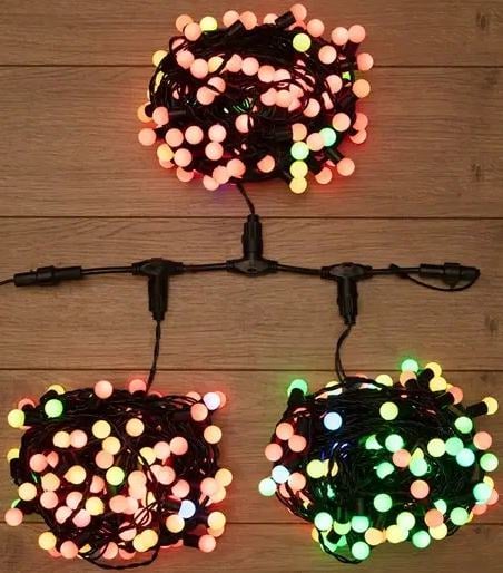 Гирлянда светодиодная "LED ClipLight-Мультишарики" 3 нити х20м 399LED мультиколор RGB 40Вт 24В IP65 свечение с динамикой с трансф. провод ПВХ темн. зел. Neon-Night 323-619