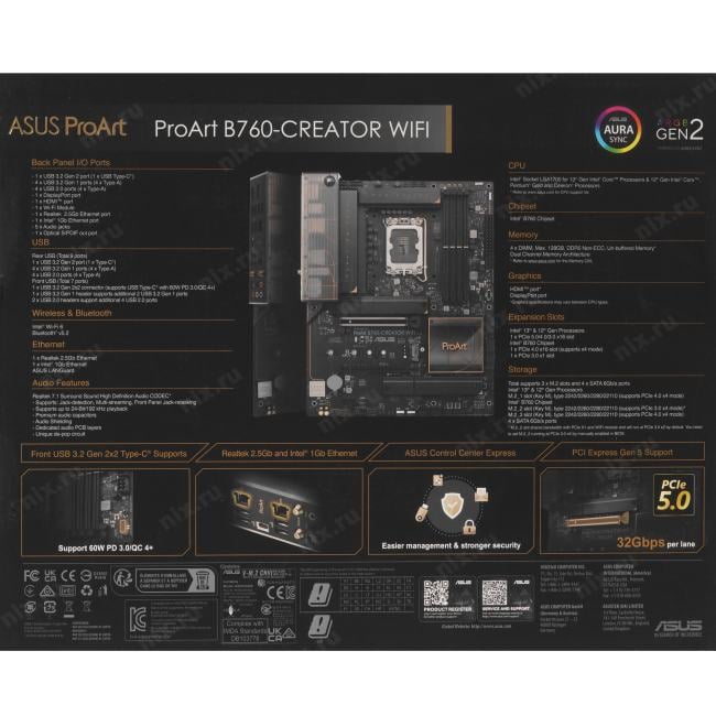 ASUS PROART B760-CREATOR WIFI, LGA1700, B760, 4*DDR5, HDMI+DP, 4xSATA3 + RAID,  3xM2, Audio, Gb