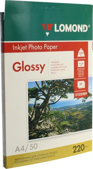 Фотобумага LOMOND для струйной печати, А4, 220 г/м2, 50 л., двухсторонняя глянцевая, 0102089