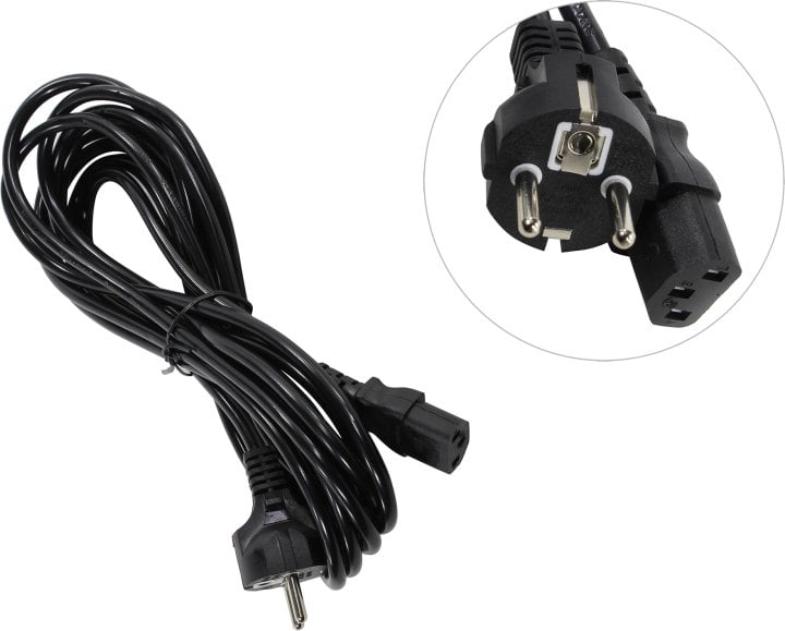 Кабель питания системного блока ExeGate EP280655RUS Power PC-5P (Schuko - C13, VDE-250V-3*1.0mm?, медь, черный, 10A, 5м)