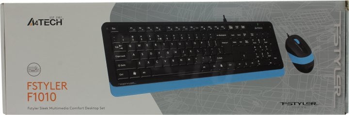 Клавиатура A4Tech Fstyler F1010 Blue (Кл-ра,  USB,+Мышь,4кн, Roll, USB)