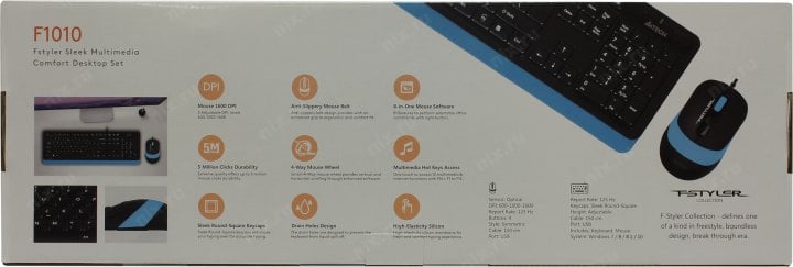 Клавиатура A4Tech Fstyler F1010 Blue (Кл-ра,  USB,+Мышь,4кн, Roll, USB)