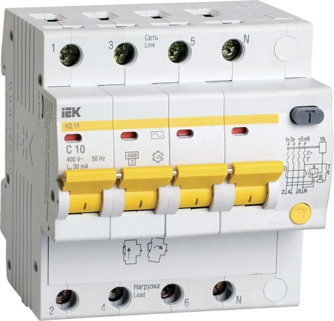 Автоматический выключатель дифф. тока (АВДТ) IEK MAD10-4-010-C-030 АД14 4Р  10А  30мА