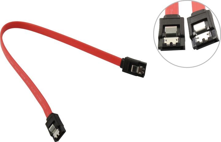 Exegate Кабель SATA - SATA ExeGate (EX-CC-SATA-DATA-0.3L ), 7pin/7pin, металлические защелки, длина - 0,3 метра