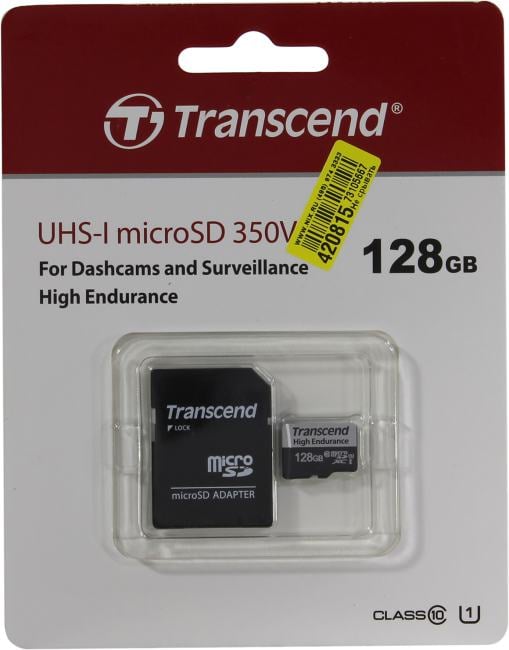 Transcend <TS128GUSD350V> microSDXC Memory Card 128Gb UHS-I U1  + microSD-->SD Adapter