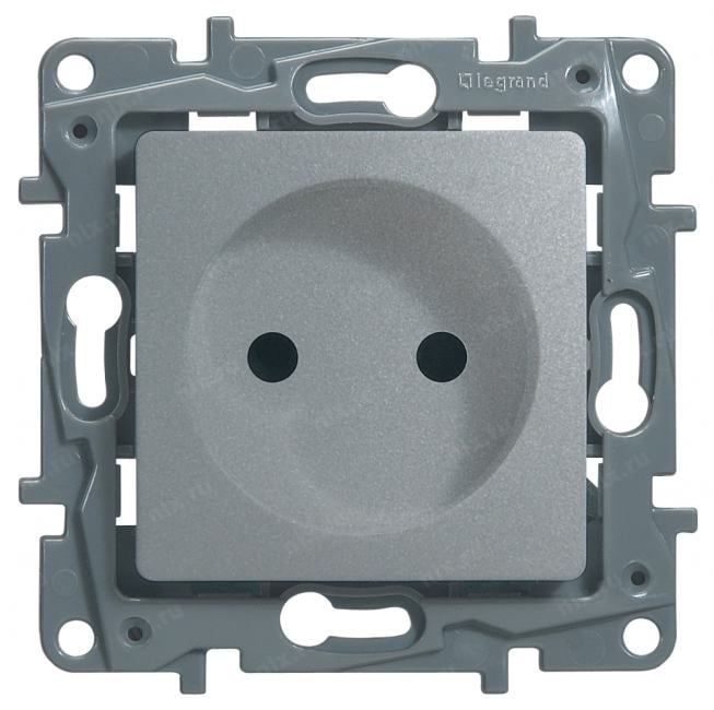 Legrand 672434 ETIKA Розетка без заземления со шторками алюминий  винтовые зажимы (672434)