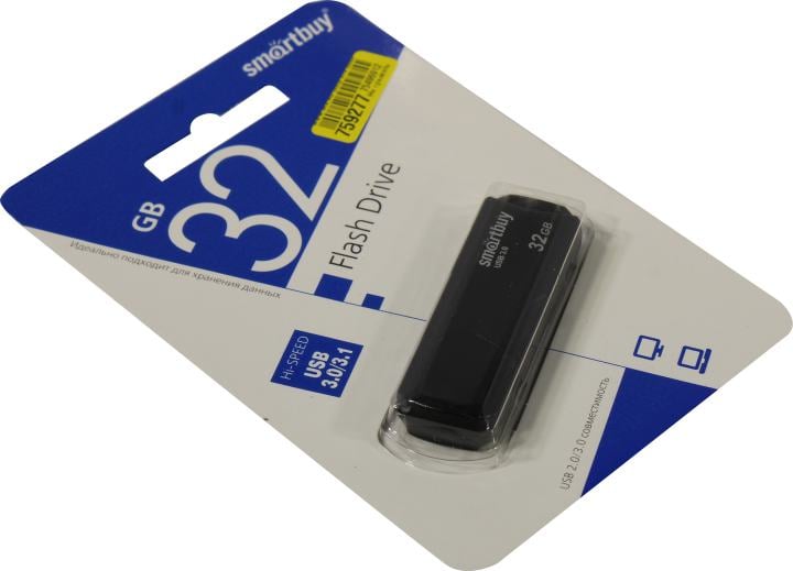Флешка USB SmartBuy CLUE black (SB32GbCLU-K3), 32Gb, USB 3.0/3.1, R/W 70/25, черный