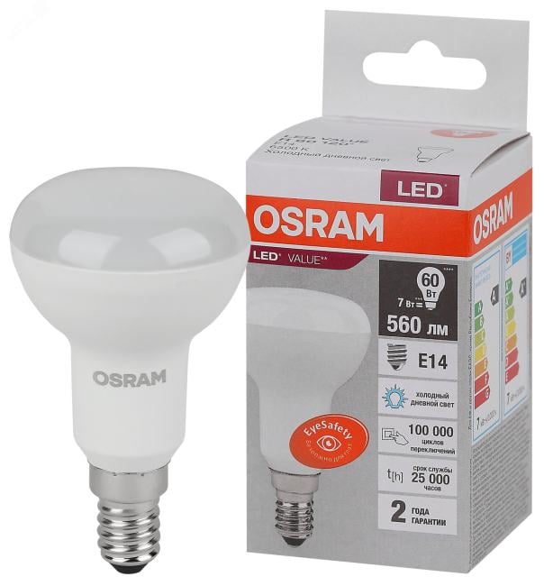 Лампа LED Osram 4058075581753, 7Вт, E14, 6500К, 560Лм