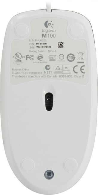 Logitech Mouse M100 White <910-005004/910-006764> (RTL)  USB  3btn+Roll