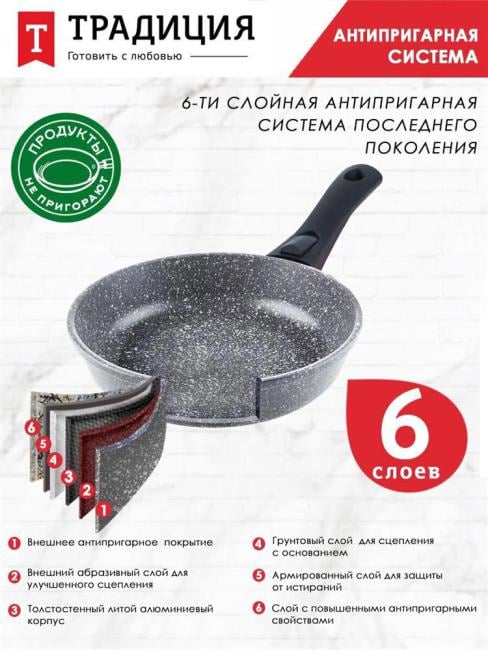 ТРАДИЦИЯ ТМ2205 Сковорода а/пр литая 20см  съемн/руч  Мрамор