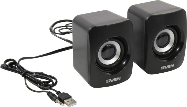 Sven Колонки 2.0 SVEN 130 / 6W / USB-питание / Регулировка громкости на кабеле / Чёрный / корпус - пластик