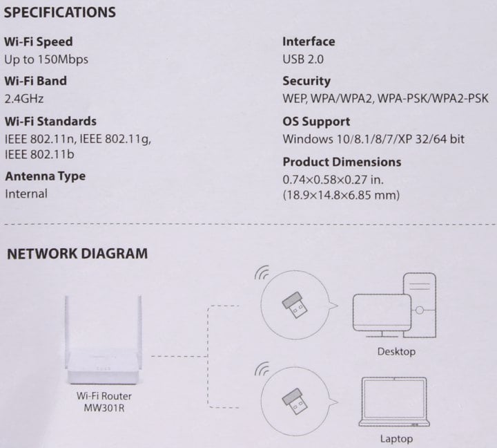 Mercusys <MW150US> N150 Wireless Nano USB Adapter  (802.11b/g/n,  150Mbps)