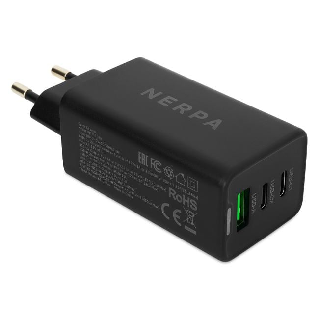 NERPA PD333CBX Сетевое зарядное устройство 220В/ Зарядное устройство NERPA PD333CBX 65W GaN PD+QC3.0,  2xUSB-C,  1xUSB-A