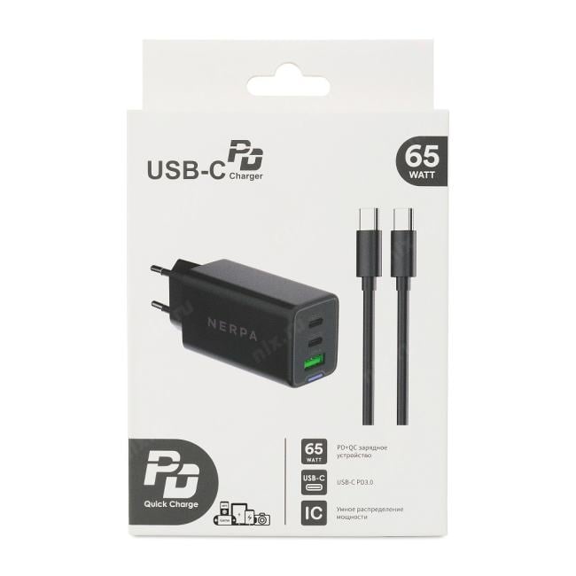 NERPA PD333CBX Сетевое зарядное устройство 220В/ Зарядное устройство NERPA PD333CBX 65W GaN PD+QC3.0,  2xUSB-C,  1xUSB-A