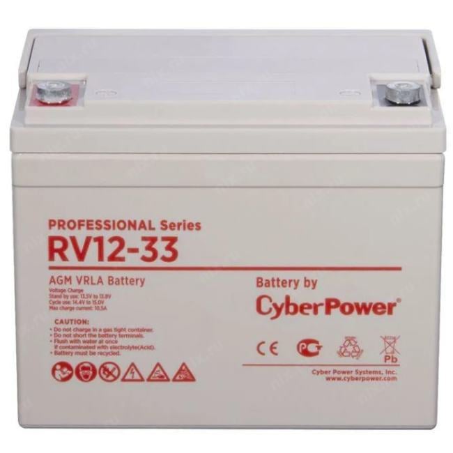 Аккумуляторная батарея CyberPower RV 12-33 12В/35Ач, клемма Болт М6 (197х130х159мм (170мм), 10,7кг, Срок службы