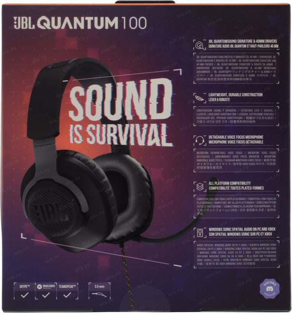Наушники с микрофоном JBL Quantum 100 <Black> (шнур 1.2м, с  регулятором громкости) <JBLQUANTUM100BLK>