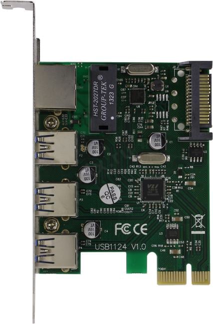 Exegate EX283714RUS Контроллер сетевой EXE-361 PCI-E 2.0, 3*USB3.0 ext + LAN UTP 1000Mbps, раз.доп.пит.OEM)