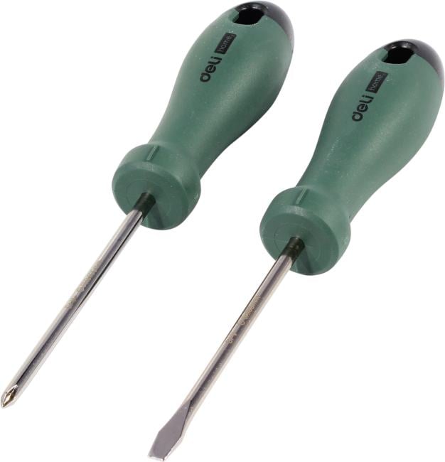 Набор отверток "Home Series Green" Deli HT1002L 2шт SL5x100+PH1x100, эксклюзивный дизайн, рукоятка из высококачественного софттач пластика