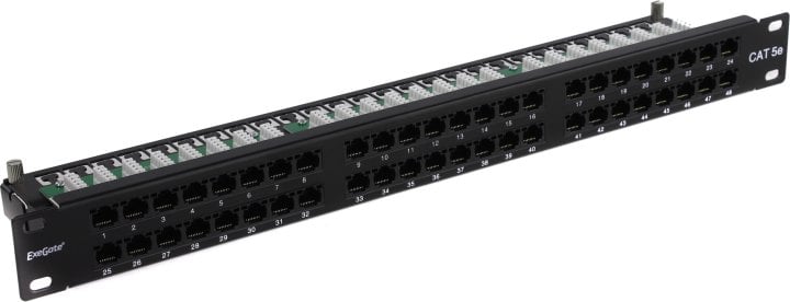 Патч-панель Exegate - EPPHD-UTP-1U-19-48-8P8C-C5e-110D, 48-ports, кат. 5e, UTP, RJ-45, IDC Dual, 1U, цвет чёрный, EX281081RUS
