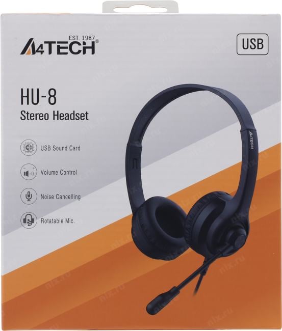 Наушники с микрофоном A4Tech HU-8 Black (USB, шнур 2м,  с регулятором громкости)