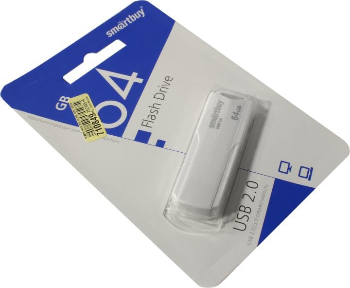 Флешка USB Smartbuy CLUE white (SB64GbCLU-W3), 64Gb, USB 3.0, R/W 70/25, белый