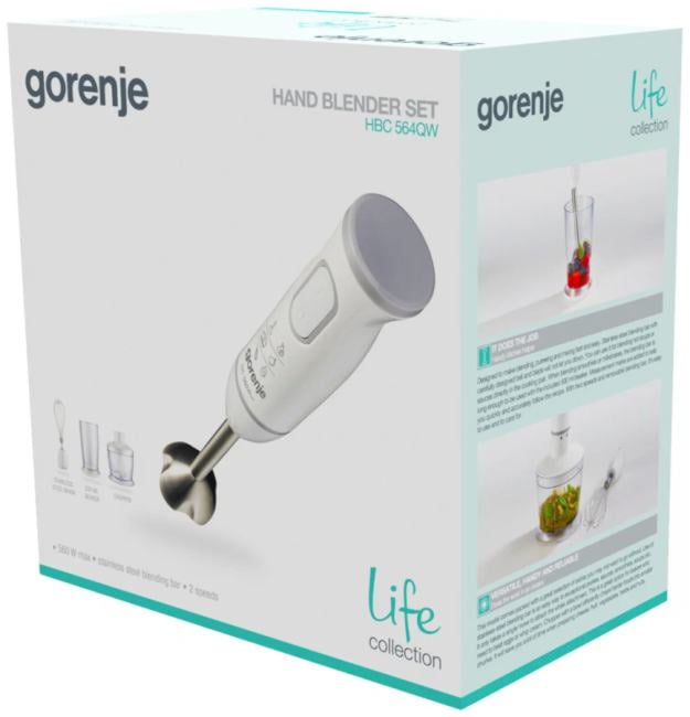 Gorenje Блендер Gorenje HBC564QW (560 Вт/ скоростей 2/ венчик, измельчитель, стакан)