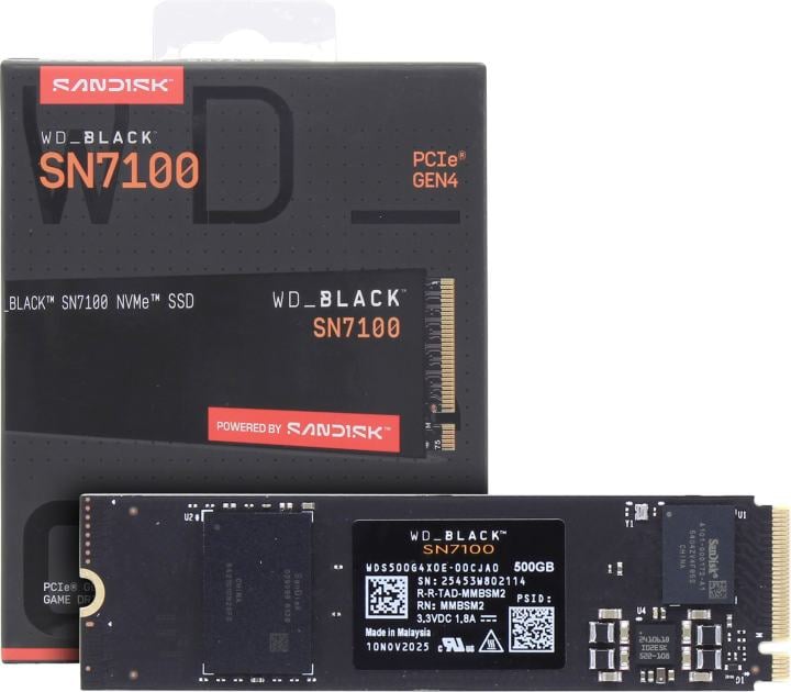 WD SSD Black SN7100, 500GB, M.2(22x80mm), NVMe, PCIe 4.0 x4, TLC, WDS500G4X0E