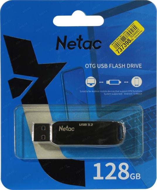 Netac <NT03US11C-128G-32BK> USB3.2/USB-C  Flash  Drive  128Gb (RTL)