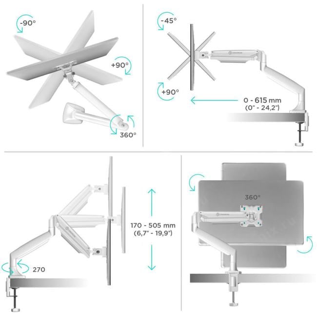 ONKRON <G100 White> Настольный кронштейн для монитора (VESA75/100,  13-32",  1-9кг)