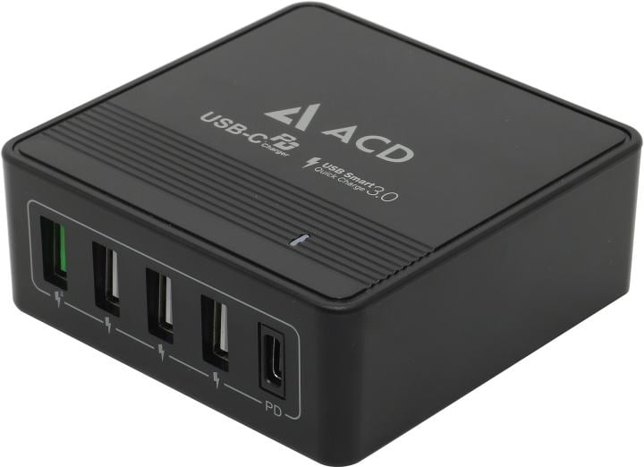 Зарядное устройство ACD ACD-P605U-V1B, 60Вт, 5×USB (1PD+1QC+3Smart)