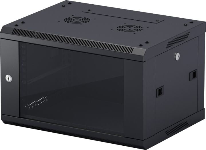 NEOMAX Шкаф телекоммуникационный   настенный 9U (600х450), стеклянная дверь, замок-ключ (3 шт), разборный, цвет черный (1 коробка)[NCB-WM9U-6045GK3-100-BK]